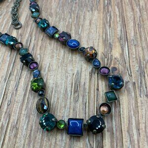 Sorrelli Vintage Multi Colored Dazzling Crystals Brass Tone Choker Necklace